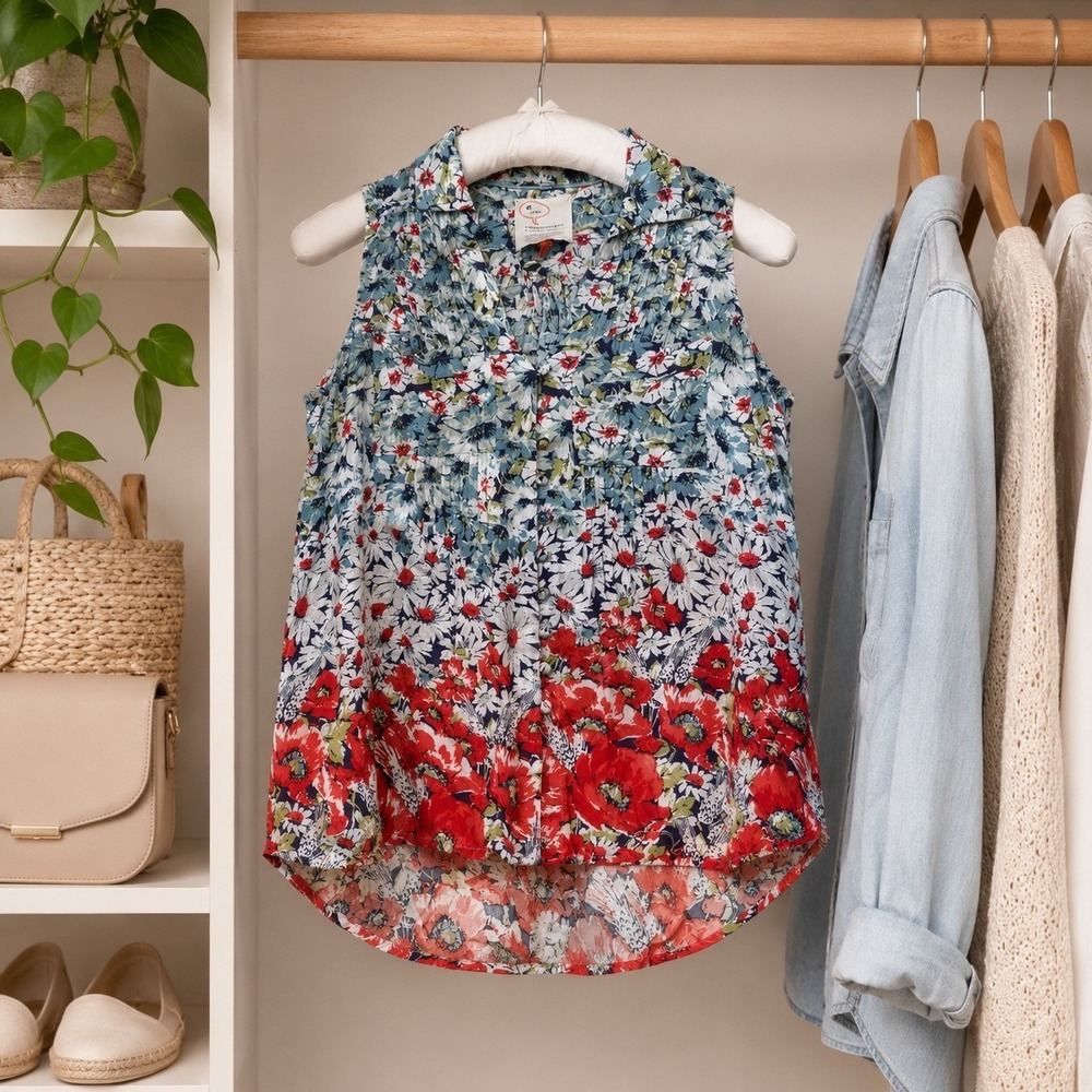 Anthropologie Conversations 6 of 52 Blouse Womens Small Floral Poppy Sleeveless